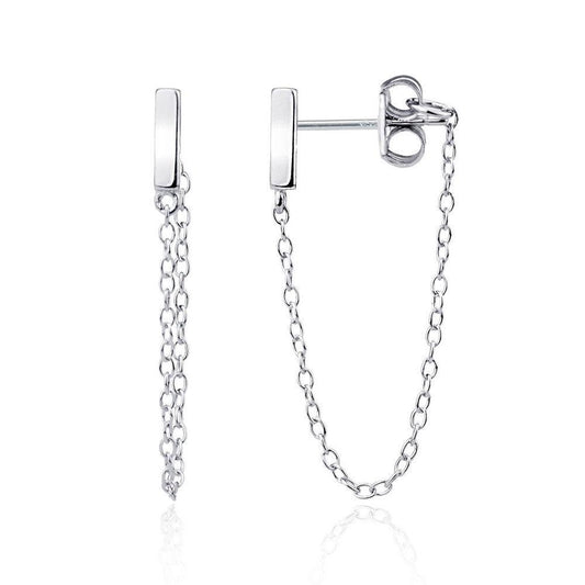 Sterling Silver Bar Stud with Looping Chain Earrings - Johnny Dang & Co