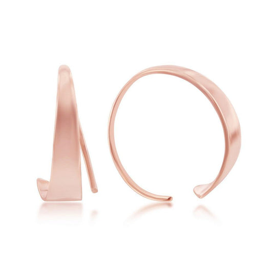 Sterling Silver Flat Bar Half Hoop Earrings - Rose Gold Plated - Johnny Dang & Co