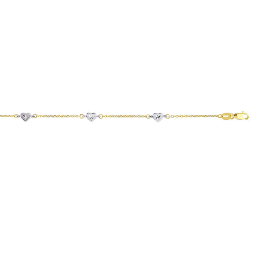 14K Two-tone Gold Heart Station Anklet - Johnny Dang & Co