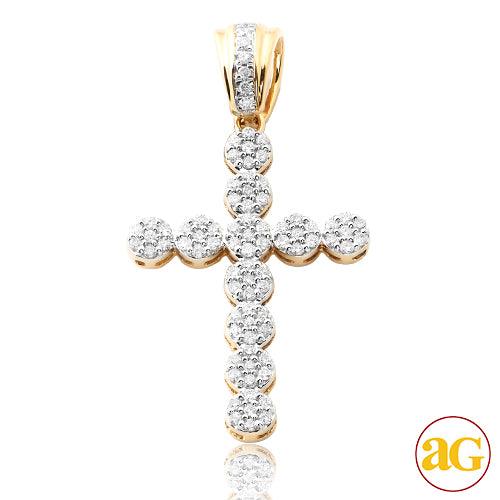 14KY 0.50CTW DIAMOND ROUND CLUSTER CROSS PENDANT - Johnny Dang & Co