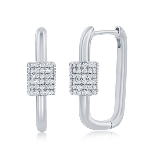 Sterling Silver Micro Pave CZ Oval Carabiner Paperclip Earrings - Johnny Dang & Co