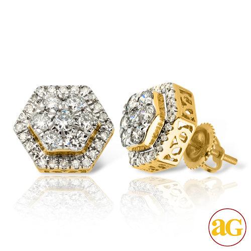 10KY 0.75CTW DIAMOND 3-D HEXAGON CLUSTER EARRINGS - Johnny Dang & Co