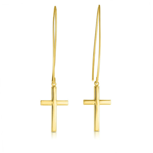 14K Gold Small Cross Threader Earring - Johnny Dang & Co