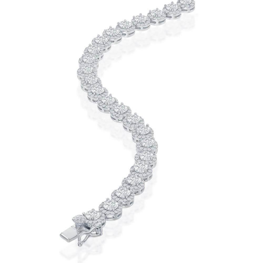 Sterling Silver Round Halo Cubic Zirconia Tennis Necklace - Johnny Dang & Co
