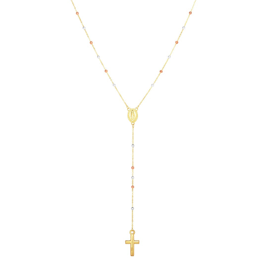 14K Tri-color Gold Rosary Inspired Necklace - Johnny Dang & Co