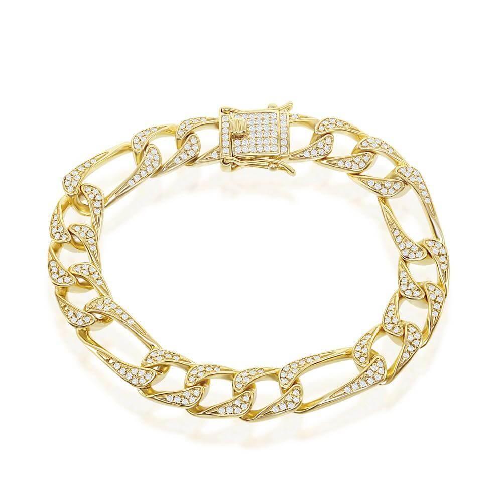 Sterling Silver 10MM CZ Figaro Bracelet - Gold Plated - Johnny Dang & Co