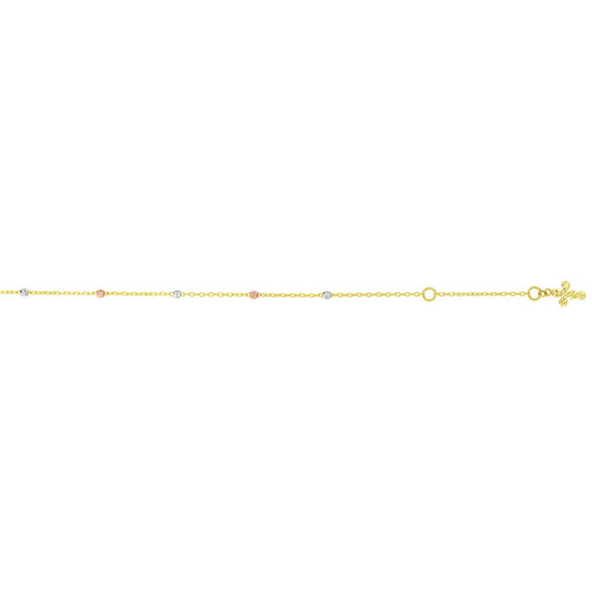 14K Tri-color Gold Diamond Cut Dangle Cross Anklet - Johnny Dang & Co