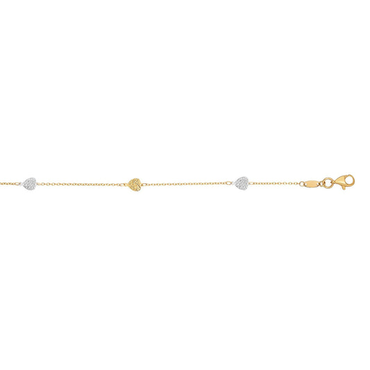 14K Two-tone Gold Diamond Cut Heart Anklet - Johnny Dang & Co