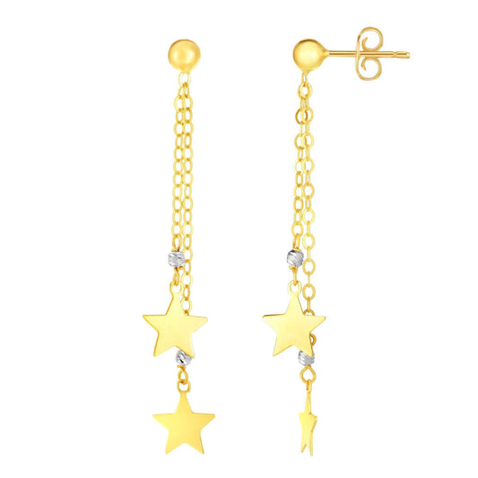 14K Gold Double Star Drop Earring - Johnny Dang & Co
