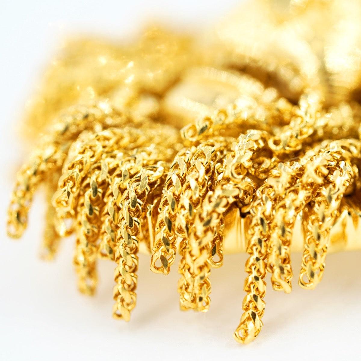 3D 10k Yellow Lion Head with Diamond Eyes and Franco Chain Mane Detailing Pendant 3.0" X 1.5" - Johnny Dang & Co