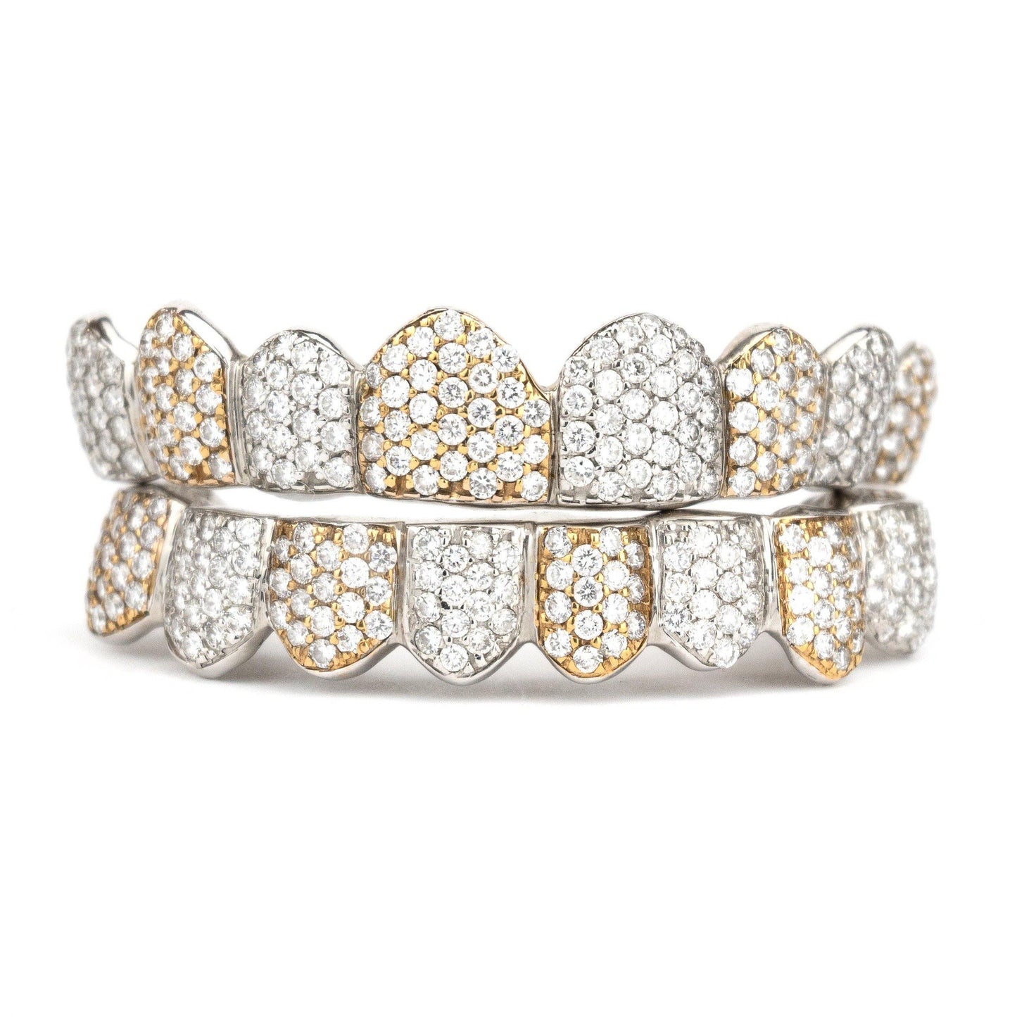 10K Flawless Two Tone Honeycomb Diamond Grillz - Johnny Dang & Co