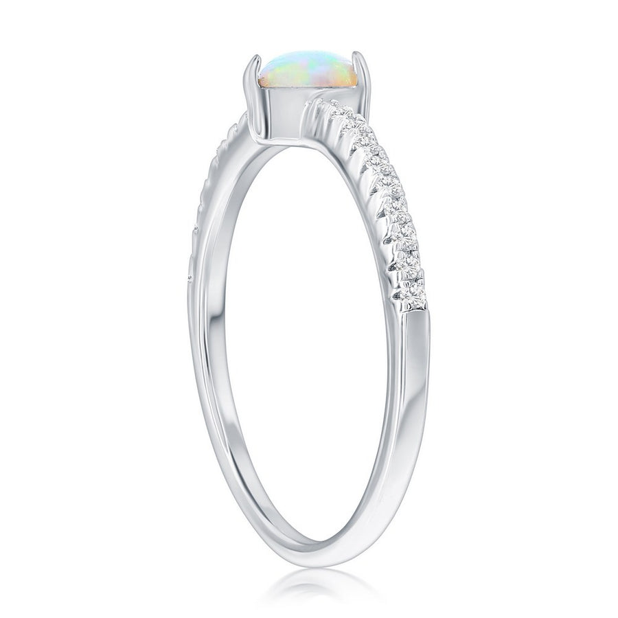 Sterling Silver, White Opal Heart & CZ Ring