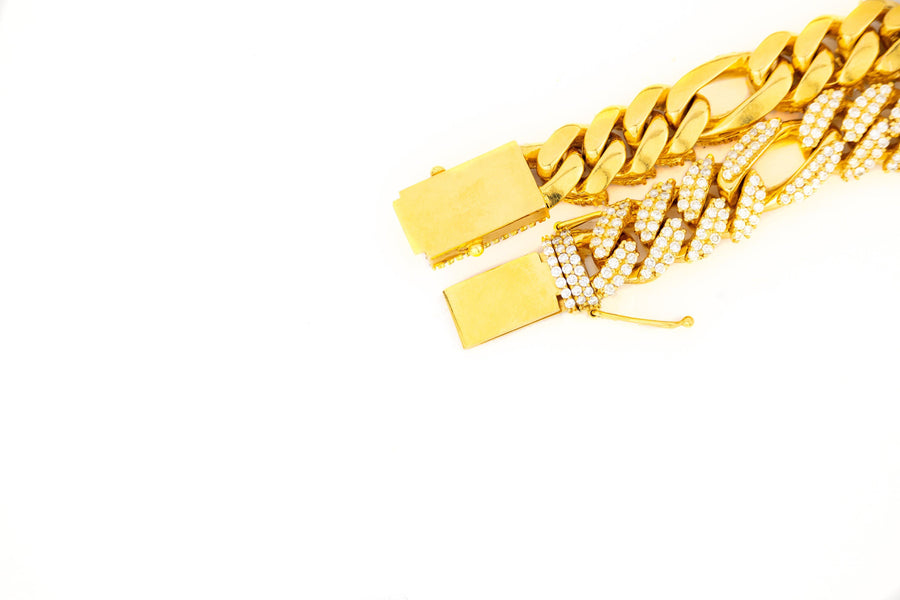 16mm Yellow Gold Diamond Spaced Bracelet - Johnny Dang & Co