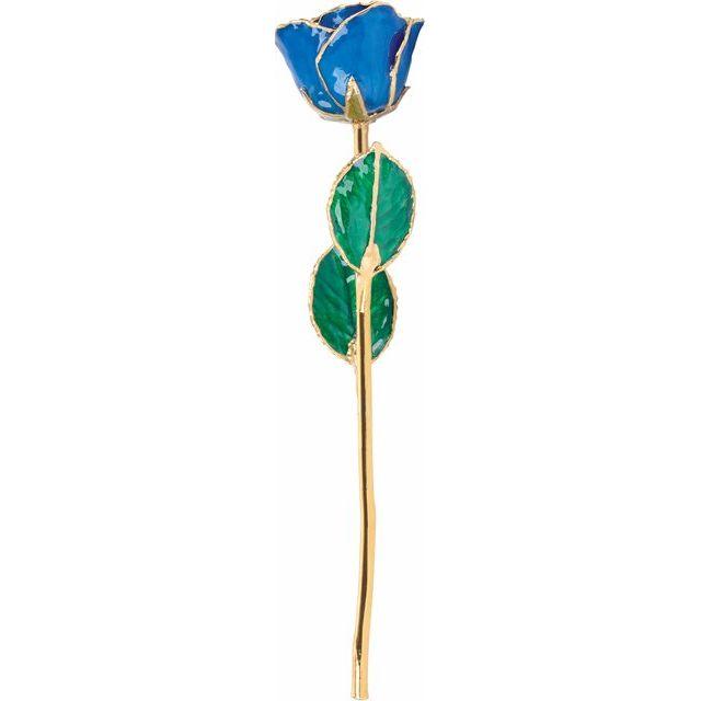 JDSP61-9092 - Lacquered Blue Sapphire Colored Rose with Gold Trim - Johnny Dang & Co
