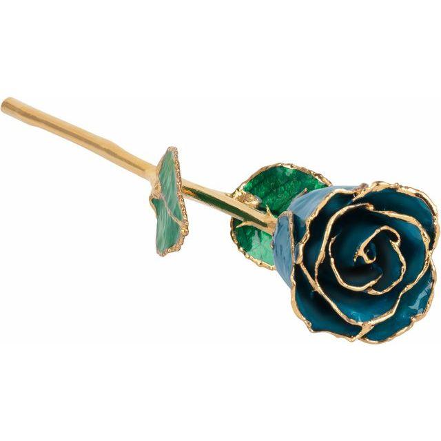 JDSP61-9094 - Lacquered Blue Zircon Colored Rose with Gold Trim - Johnny Dang & Co