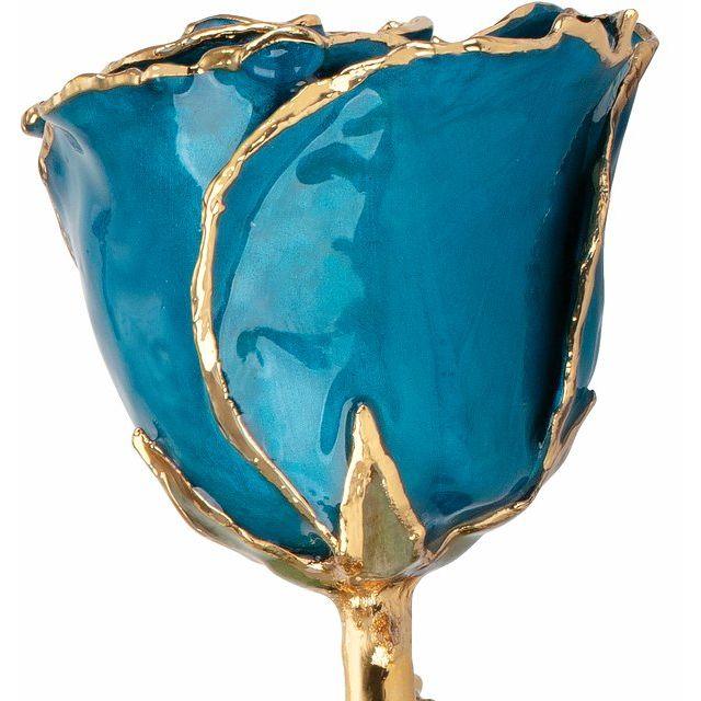 JDSP61-9094 - Lacquered Blue Zircon Colored Rose with Gold Trim - Johnny Dang & Co