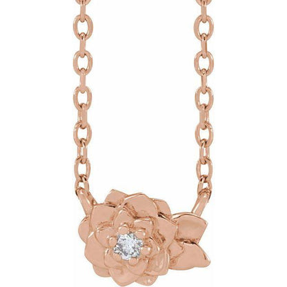 JDTKSP-88041- 14K 0.015 CT Natural Diamond Flower 16-18" Necklace - Johnny Dang & Co