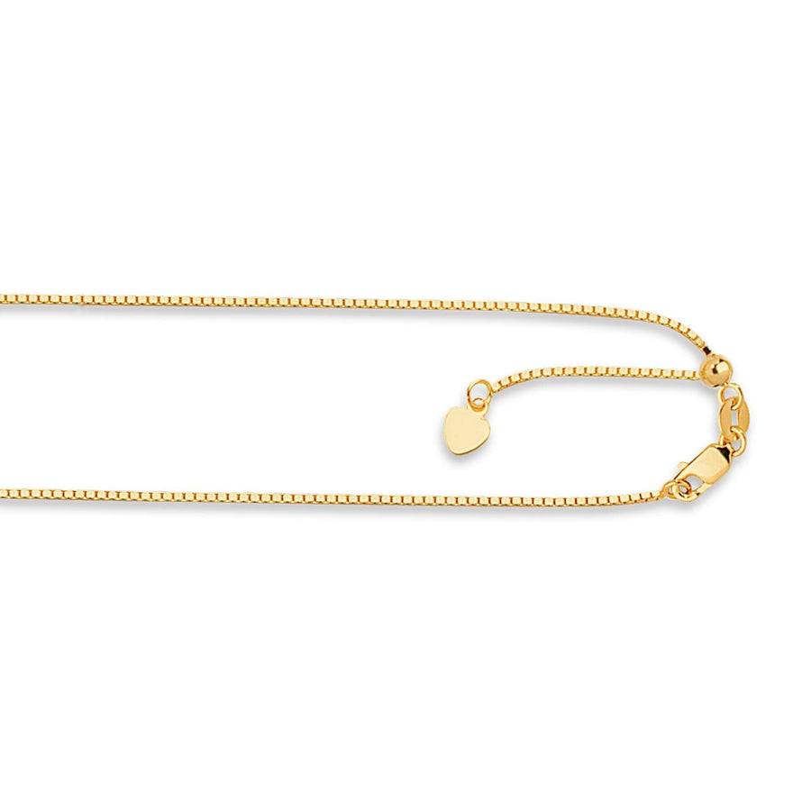 14kt 22 inches Yellow Gold 1.1mm Diamond Cut Adjustable Box Chain with Lobster Clasp
