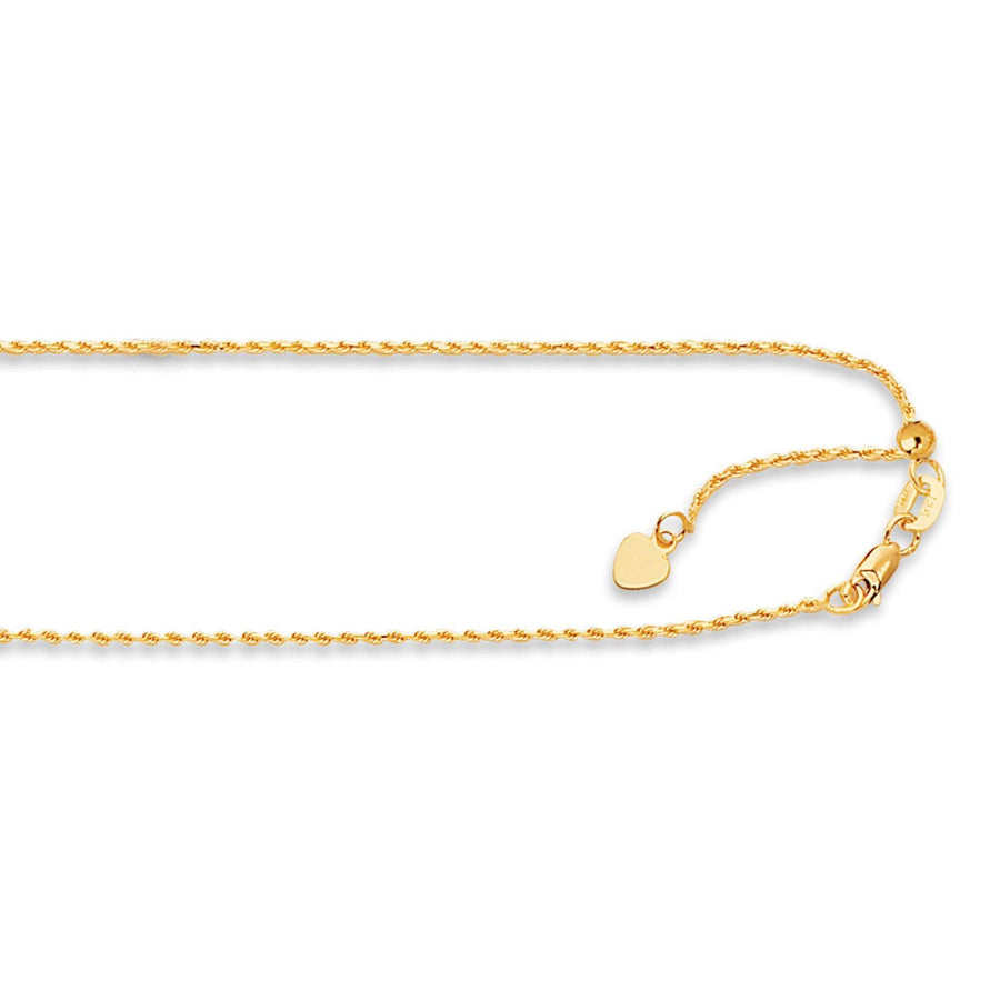 14kt 22 inches Yellow Gold 1.1mm Diamond Cut Adjustable Royal Rope Chain with Lobster Clasp
