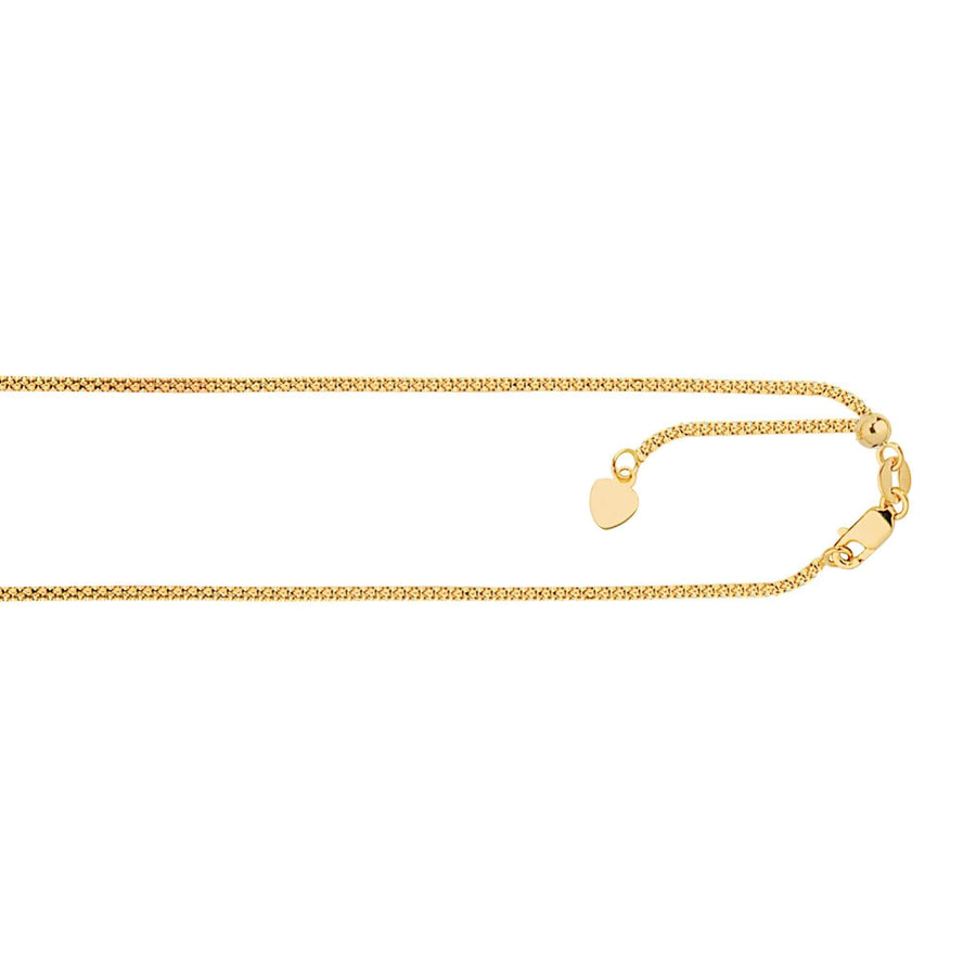 14kt 22 inches Yellow Gold 1.3mm Diamond Cut Adjustable Popcorn Chain with Lobster Clasp+ Hearing Charm