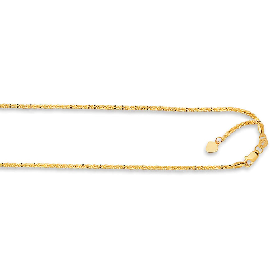 14kt 22 inches Yellow Gold 1.5mm Diamond Cut Adjustable Sparkle Chain with Lobster Clasp