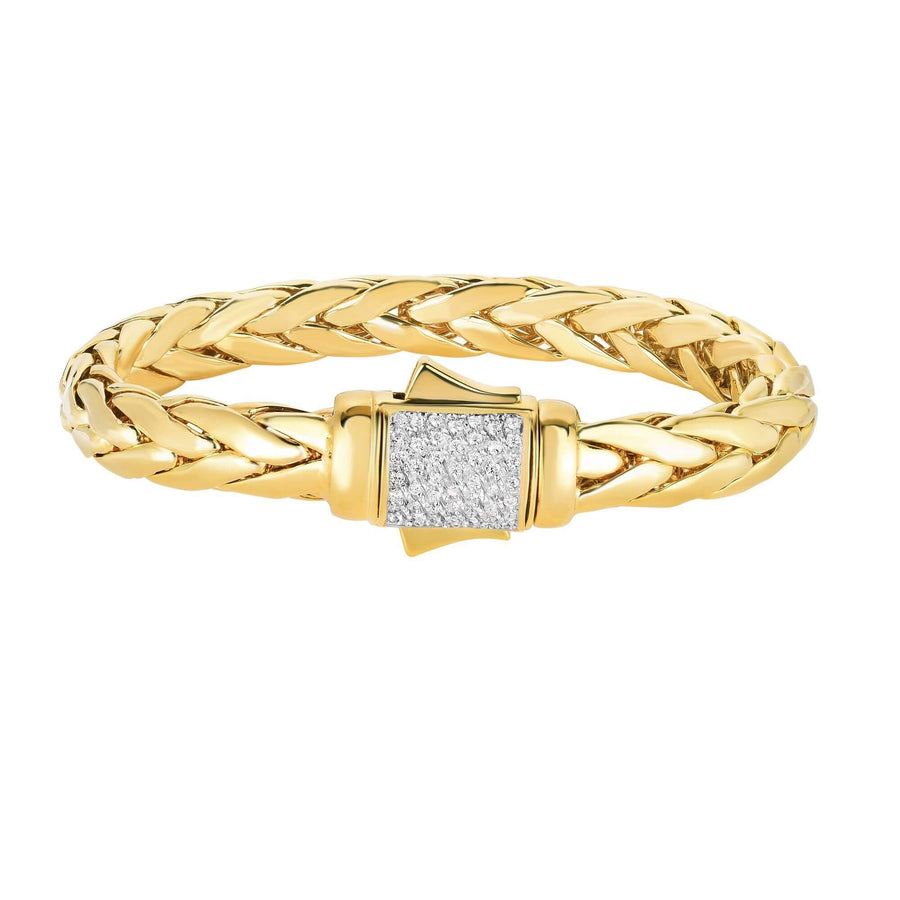 14kt Gold Heritage 8.5 inches Yellow Finish 10mm Shiny Dome Woven Bracelet with Box Clasp+0.4600ct White Diamond