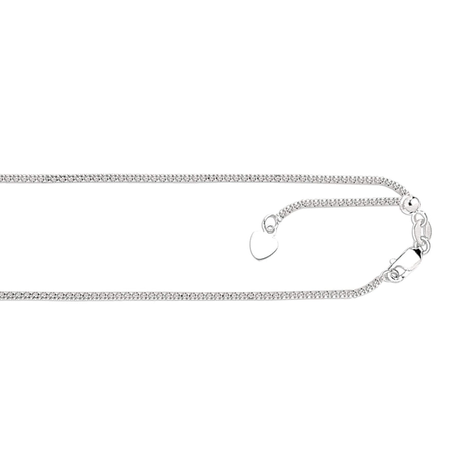 14kt 22 inches White Gold 1.3mm Diamond Cut Adjustable Popcorn Chain with Lobster Clasp+ Small Hearring