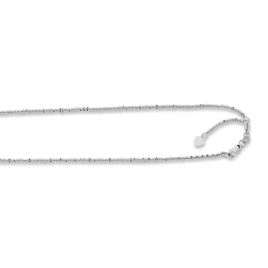 14kt 22 inches White Gold 1.5mm Diamond Cut Adjustable Sparkle Chain with Lobster Clasp+ Small Hearring