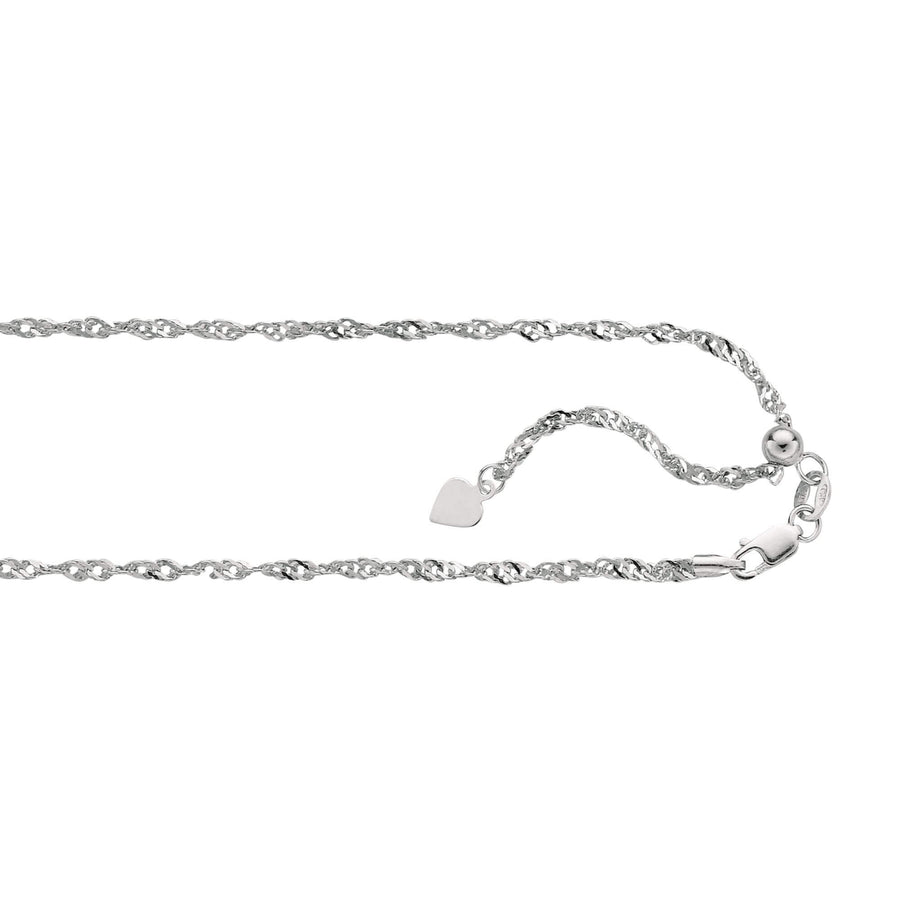 14kt 22 inches White Gold 1.1mm Diamond Cut Adjustable Singapore Chain with Lobster Clasp+ Small HEarRingt