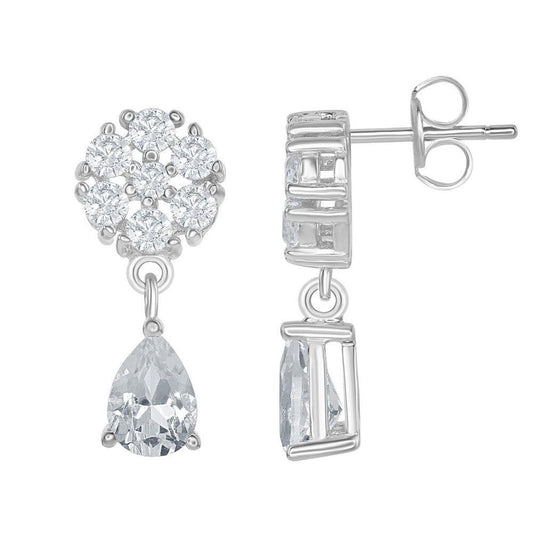 Sterling Silver Flower and 2.75 cttw White Topaz Teardrop Bridal Earrings - Johnny Dang & Co