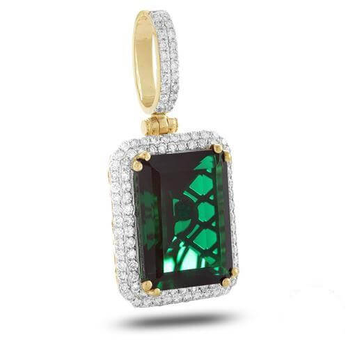 10KY 1.15CTW DIAMOND PENDANT WITH 11.31CT SYNTHETIC EMERALD