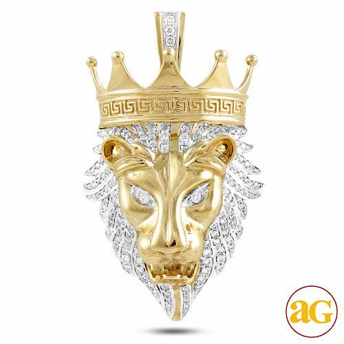 10KY 1.25CTW DIAMOND LION HEAD WITH CROWN - Johnny Dang & Co