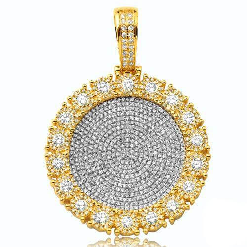 14KY 6.00CTW DIAMOND DISC PENDANT WITH FLEUR HEAD