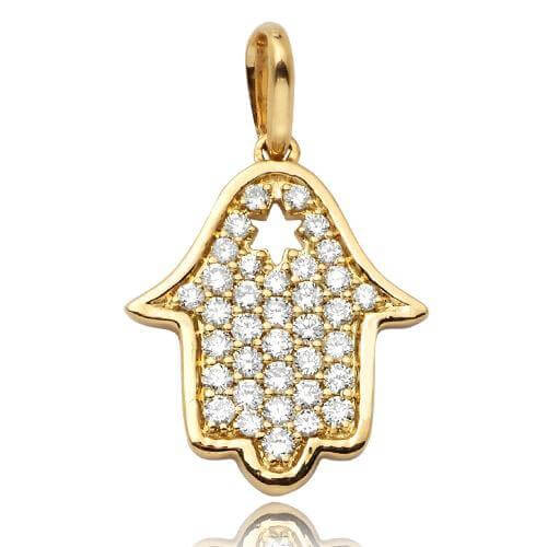 14KY 0.20CTW DIAMOND HAMZA PENDANT - 0.5