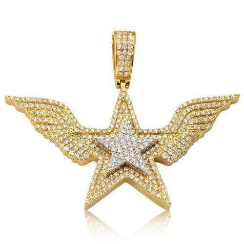 14KY+W 3.55CTW DIAMOND 3-D STAR WITH WINGS PENDANT