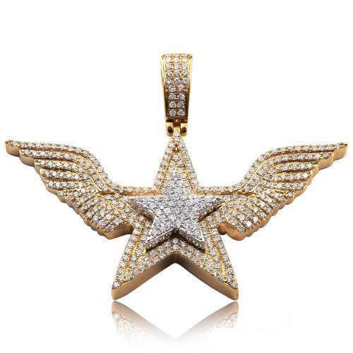 14KY+W 3.50CTW DIAMOND 3-D STAR WITH WINGS PENDANT