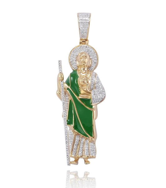 10KY 0.35CTW DIAMOND ST. JUDE PENDANT WITH GREEN - Johnny Dang & Co