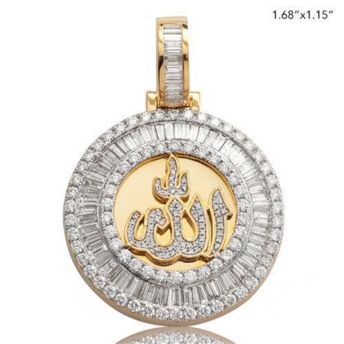 14KY 3.85CTW BAGUETTE DIAMOND 'ALLAH' MEDALLION