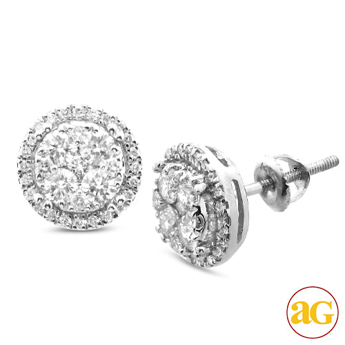 14KW 1.00CTW DIAMOND ROUND SHAPED CLUSTER EARRING