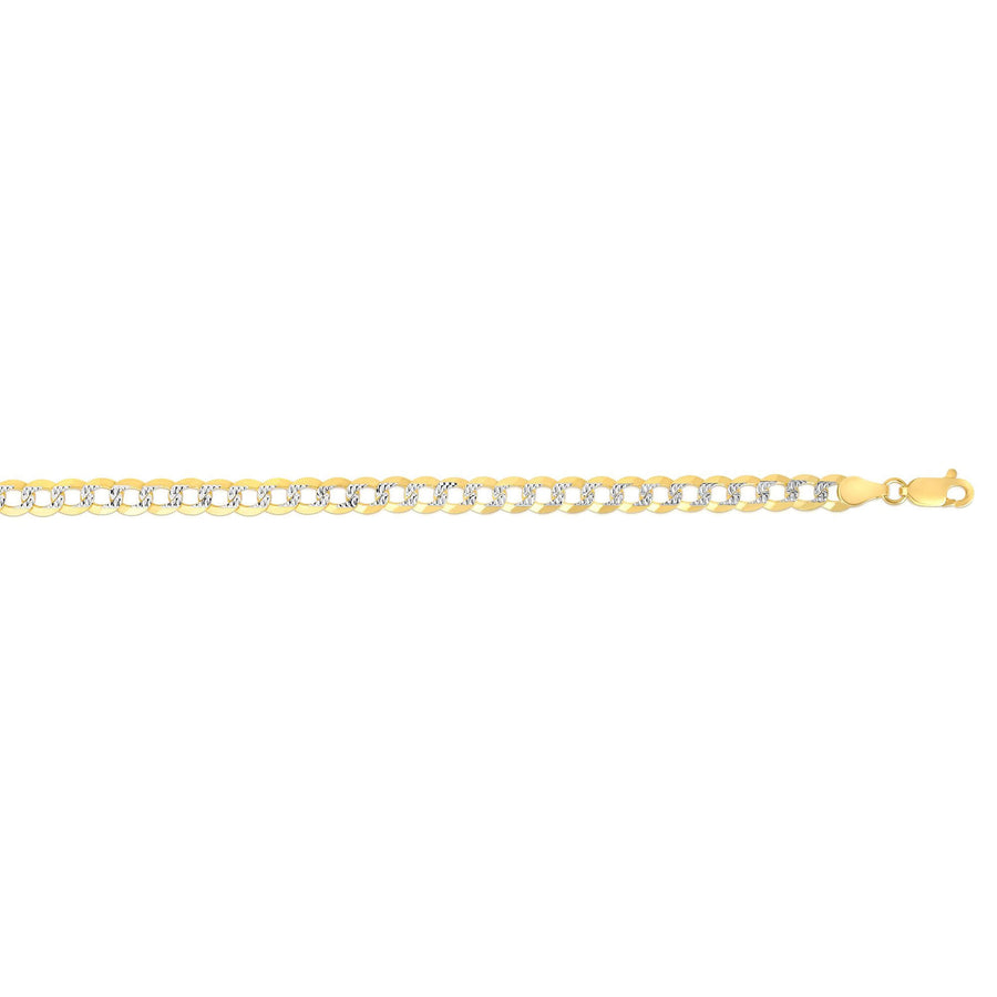 14kt Gold 20 inches Yellow+White Finish 4.6mm Diamond Cut Comfort Pave Curb Chain with Lobster Clasp