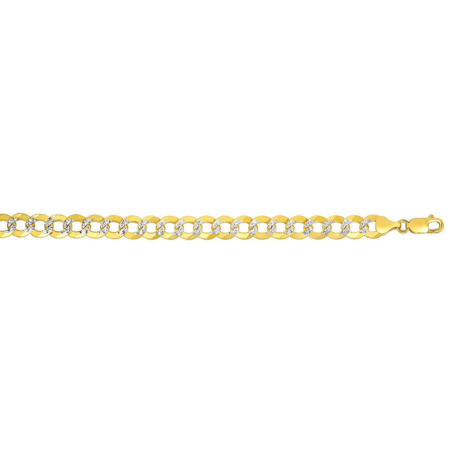 14kt Gold 24 inches Yellow+White Finish 8.3mm Diamond Cut Comfort Pave Curb Chain with Lobster Clasp