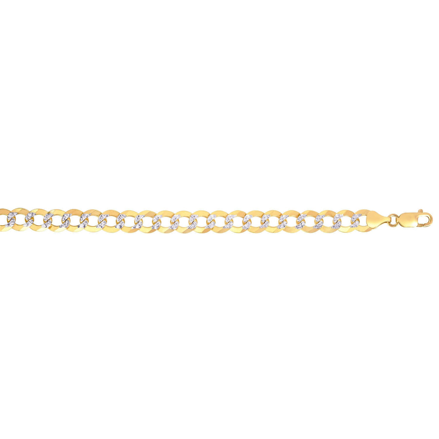 14kt Gold 8.75 inches Yellow+White Finish 12.18mm Pave Curb Link Comfort Pave Curb Bracelet with Lobster Clasp