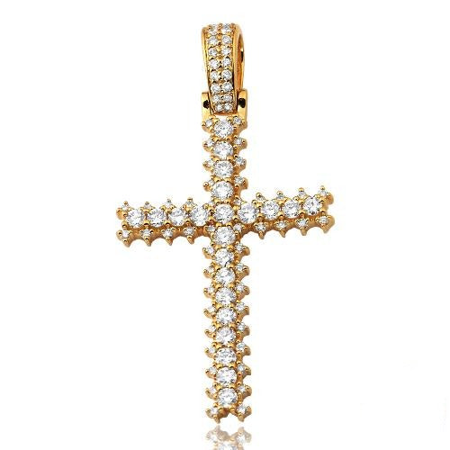 14KY 1.50CTW DIAMOND CROSS WITH 3-PRONG DIAMOND BO