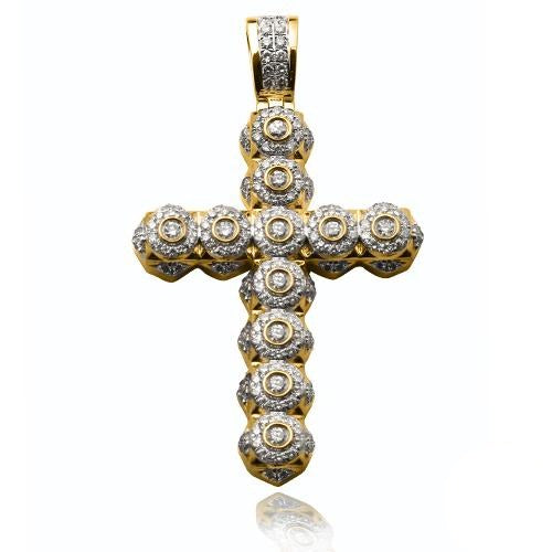 14KY 2.15CTW DIAMOND CROSS PENDANT - ROUND CLUSTER