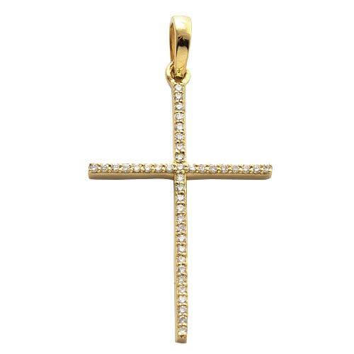 14KY 0.15CTW DIAMOND THIN CROSS PENDANT