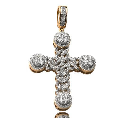 14KY 1.00CTW DIAMOND CUBAN LINK CROSS WITH CLUSTER