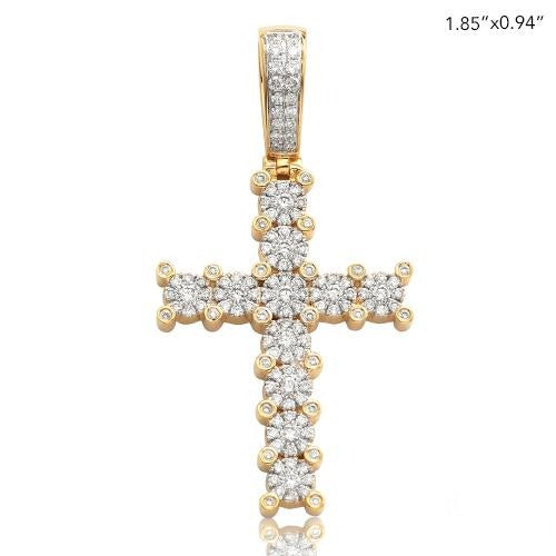 14KY 1.15CTW FLEUR DIAMOND CROSS PENDANT