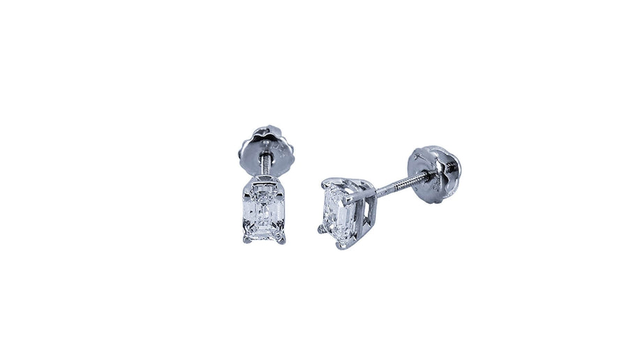 1.01CT Emerald Cut VS D Color Diamond Solitaire Earrings