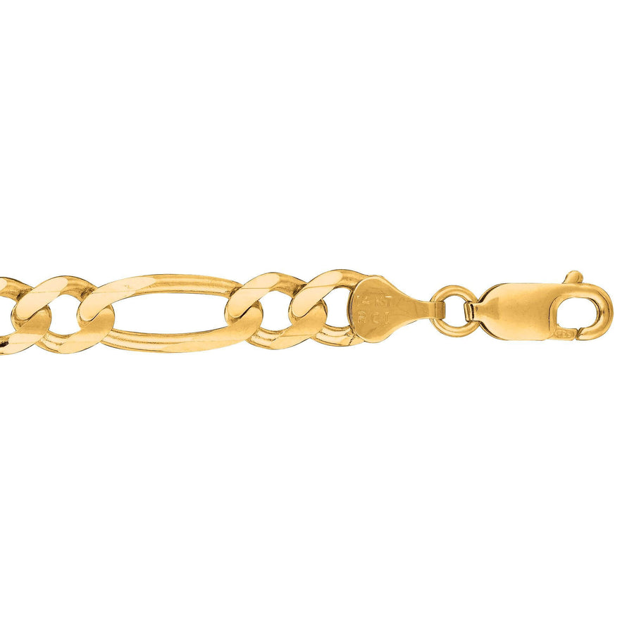 14kt 20 inches Yellow Gold 7.0mm Diamond Cut Alternate 3+1 Classic Figaro Chain with Lobster Clasp