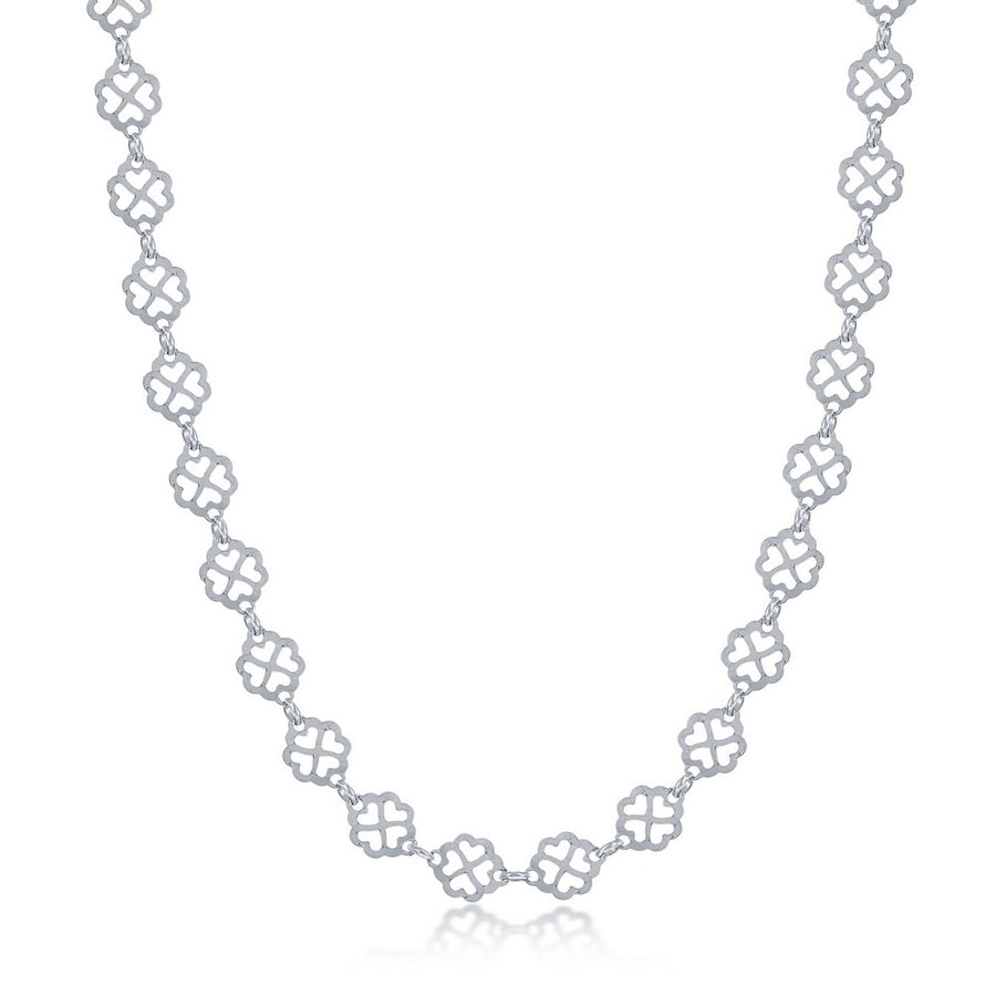 Sterling Silver Diamond-Cut Flowers With Heart Cut-Outs Bracelet 7